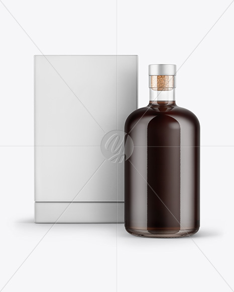Black Rum Bottle with Box Mockup