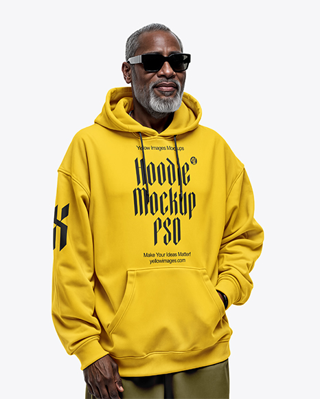 Elderly Black Man Wearing Hoodie and Sunglasses Mockup - Hoodie mockups