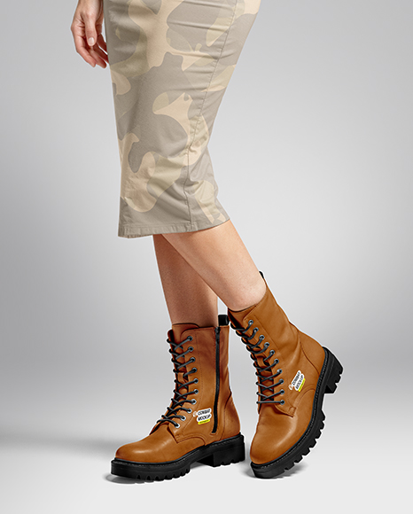 Combat Boots on Women's Legs with Dress Mockup