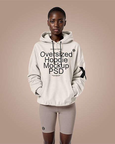 Black Woman Wearing an Oversize Hoodie and Cycling Shorts Mockup