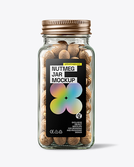 Square Glass Jar with Whole Nutmeg Mockup - Realistic mockups