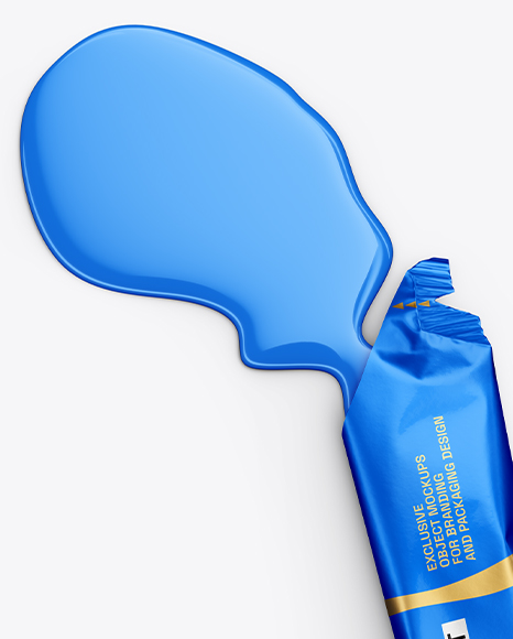 Opened Metallic Stick Sachet with Liquid Mockup