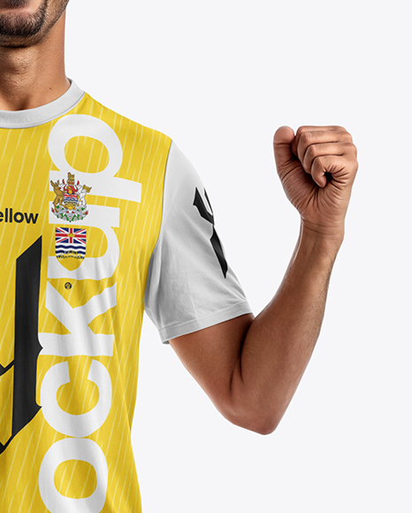 Smiling Man Wearing a Full Soccer Kit Mockup