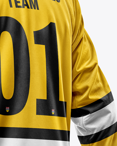 Man Wearing Full Ice Hockey Kit Mockup - Back view