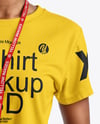 Young Black Woman Wearing T-Shirt with Badge Holder Mockup