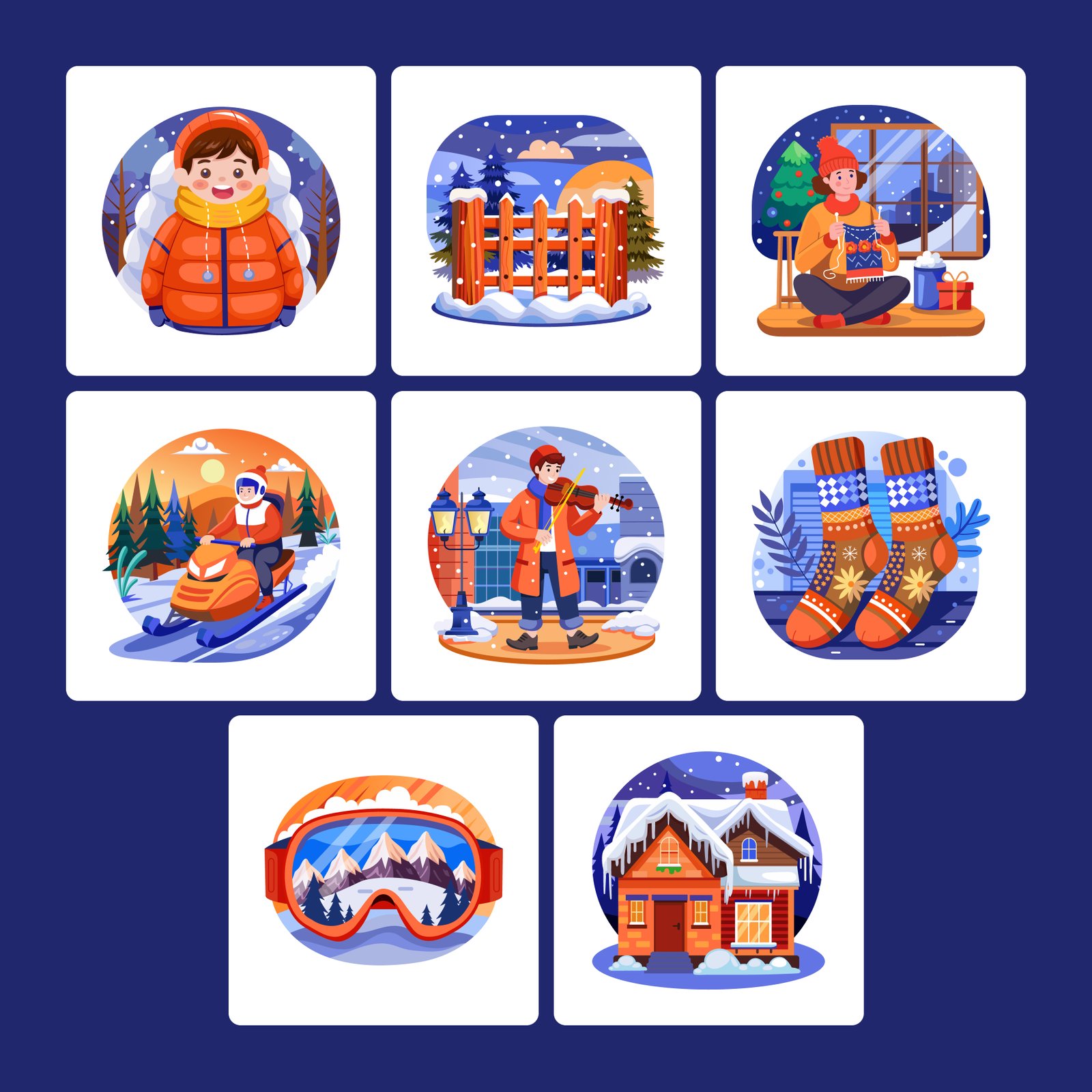 Cute Winter Scene Illustration Art Set