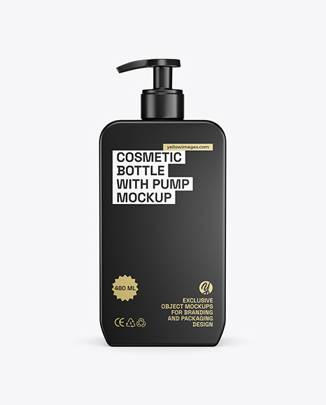Square Cosmetic Bottle with Pump Mockup