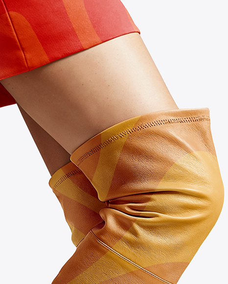 Pair of Over-The-Knee Boots on Women's Legs with Skirt Mockup