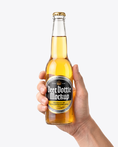 Clear Glass Beer Bottle in a Hand Mockup