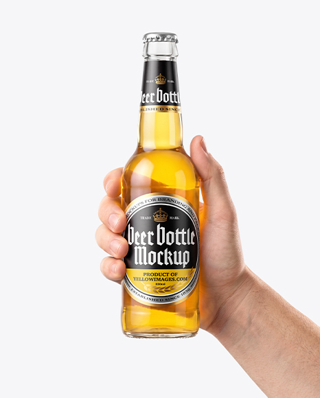 Clear Glass Beer Bottle in a Hand Mockup