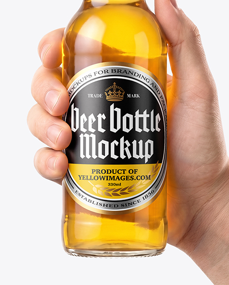 Clear Glass Beer Bottle in a Hand Mockup