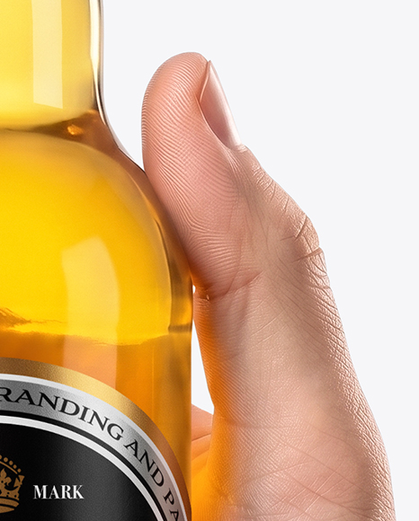 Clear Glass Beer Bottle in a Hand Mockup