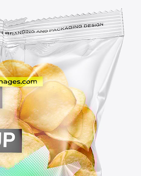 Clear Plastic Snack Bag with Potato Chips Mockup