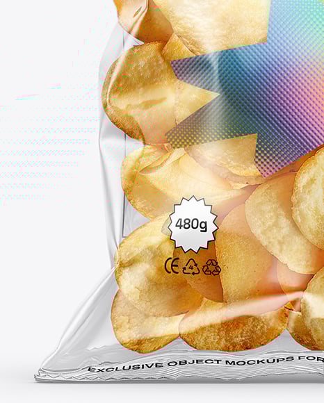 Clear Plastic Snack Bag with Potato Chips Mockup