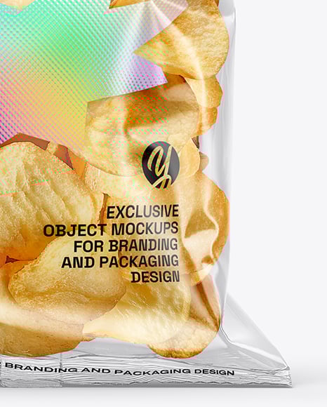 Clear Plastic Snack Bag with Potato Chips Mockup