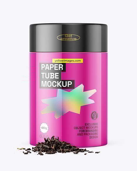 Glossy Paper Tube with Tea Mockup
