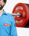 Powerlifter Wearing Janitor Uniform and Cap with Barbell Mockup