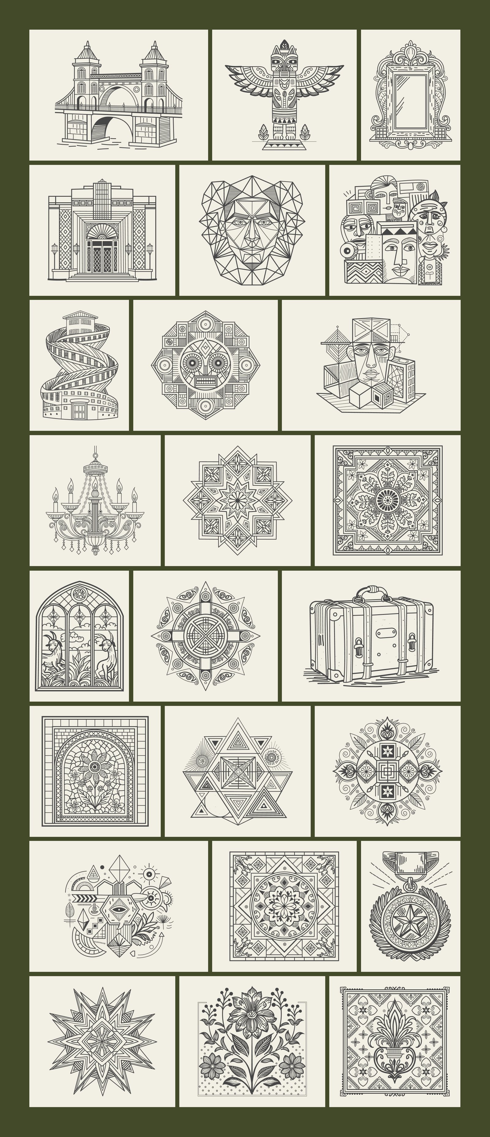 Vintage Hotel Illustration Set