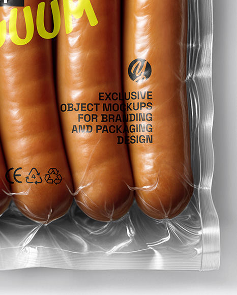 Clear Plastic Flow-Pack with Sausages Mockup