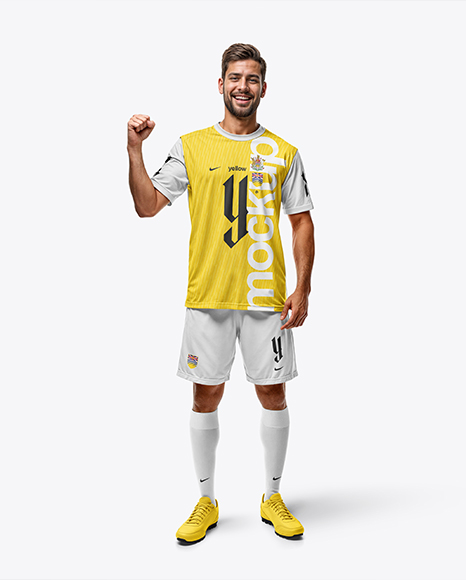 A Man Wearing a Full Soccer Kit Mockup - Mockup kit soccer