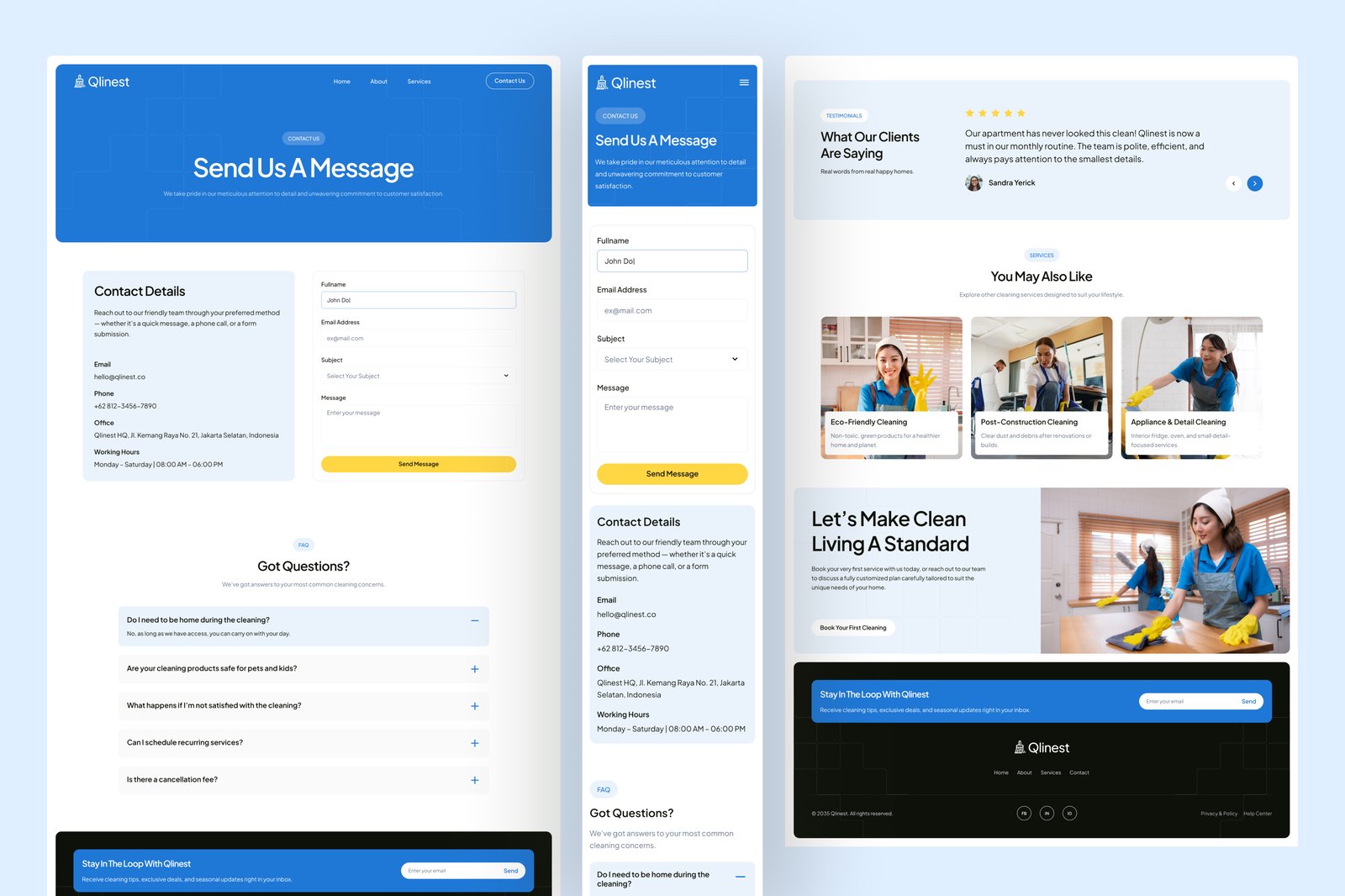 Qlinest - Home Cleaning Service Website UI Figma Template