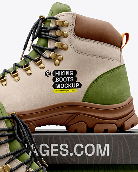 Hiking Boots with Shoe Box Mockup