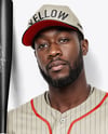 Afro-American Baseball Player Wearing a Jersey and Cap Holding a Bat Mockup