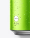 330ml Matte Metallic Can with Water Drops Mockup