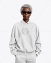 Elderly Black Woman Wearing Oversize Sweatshirt and Pants Mockup