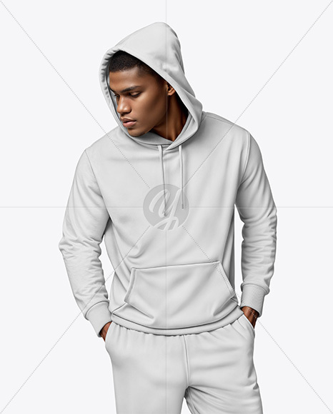 Black Man Wearing a Hoodie and Pants Mockup