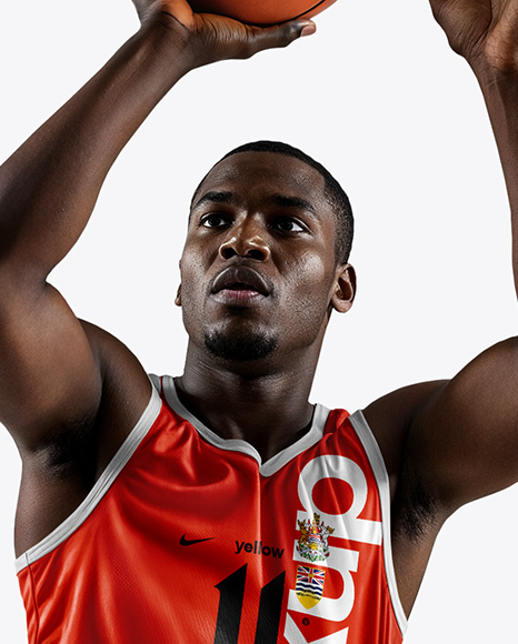 Basketball Player Wearing Jersey and Shorts Holding a Basketball Mockup