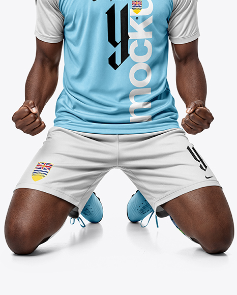 Afro-American Man Wearing Raglan Soccer Jersey and Shorts Mockup