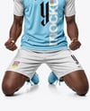 Afro-American Man Wearing Raglan Soccer Jersey and Shorts Mockup
