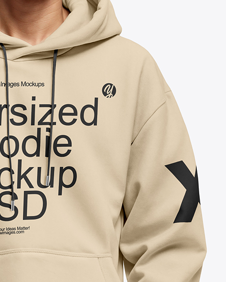 Young Man Wearing Oversize Hoodie and Beanie Hat Mockup