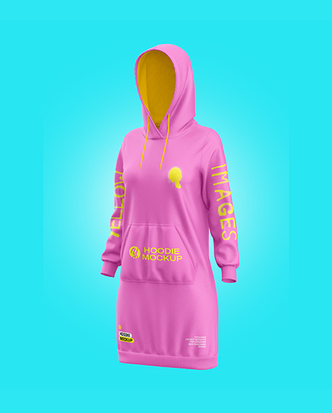 Women Cotton Hoodie Dress Mockup - Half Side View