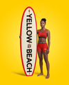 Woman Wearing Sports Bra and Shorts Holding Surfboard Mockup