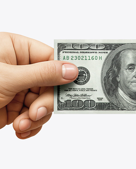 One Banknote in a Hand Mockup