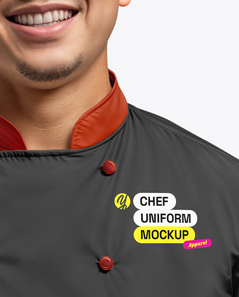 Asian Man Wearing Chef Uniform and Headband Mockup