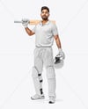 Indian Man Wearing Full Cricket Kit with Bat Mockup
