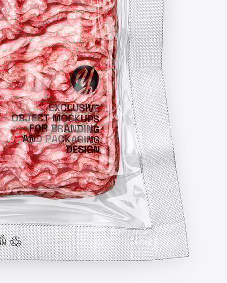 Clear Plastic Flow-Pack with Minced Meat Mockup
