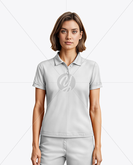 A Woman Wearing a Polo Shirt and Pants Mockup