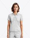 A Woman Wearing a Polo Shirt and Pants Mockup