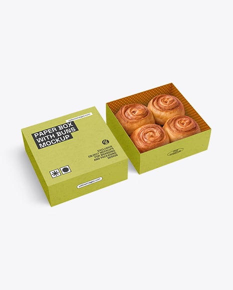 Opened Kraft Box with Cinnamon Buns Mockup - Premium PSD Mockups