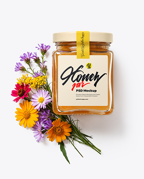 Square Jar with Wildflower Honey Mockup - Mockups