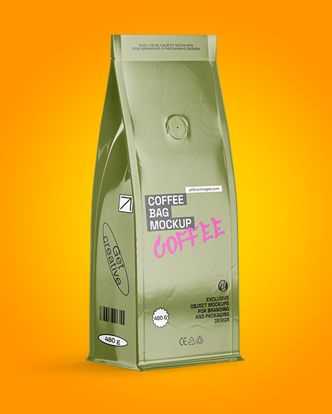 Glossy Coffee Bag Mockup - Half Side view