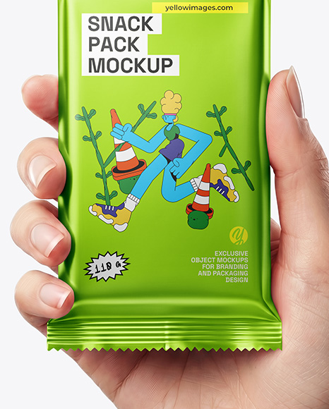 Metallic Snack Bar in a Hand Mockup