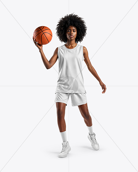 Afro-American Woman Wearing Full Basketball Uniform Mockup