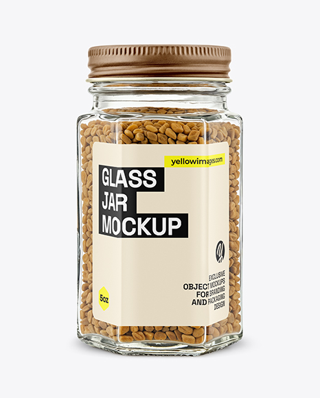 Hexagonal Glass Jar with Fenugreek Seeds Mockup - Realistic mockups