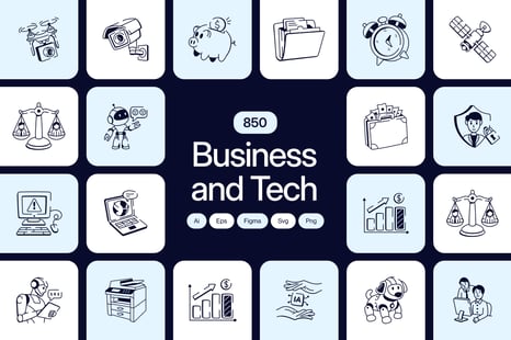 Business and Tech Doodle Icons