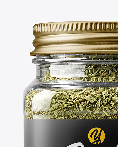 Square Plastic Jar with Marjoram Spice Mockup